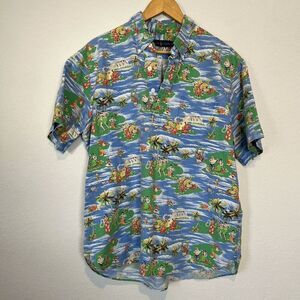 Ralph Lauren Blue Tropical Hawaiian Short Sleeve Polo Shirt Men's Size XL